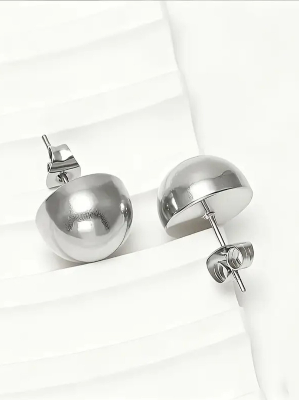 White Rhodium Dome Earrings